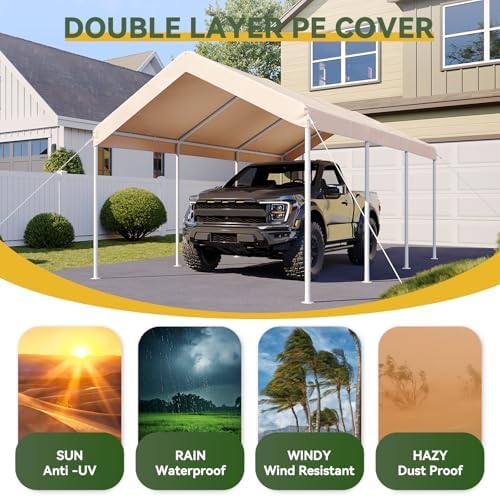 aoxun 10x20 ft carport, heavy duty car canopy, package contents