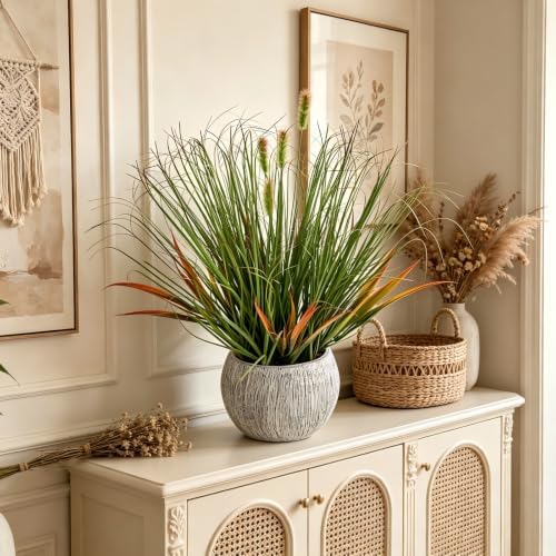 alphaacc 16.5" fake grass in gray stripe pot shown in use