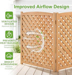 3-panel outdoor air conditioner fence screen, outside wood, close-up detail
