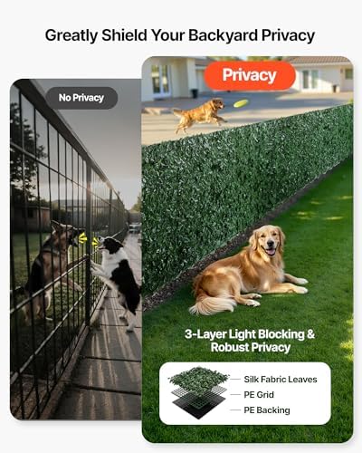 vevor artificial ivy privacy fence screen, 96 x shown in use