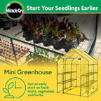 miracle-gro walk-in greenhouse, removable shelves, clear, 4'8" square showing dimensions