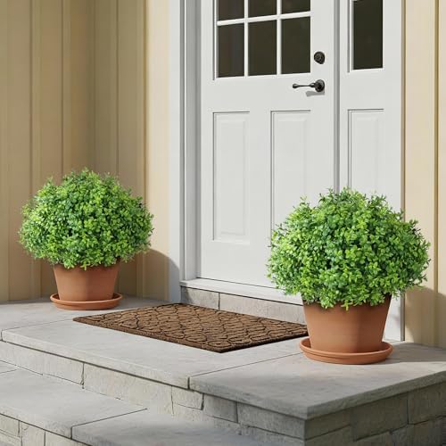 artificial boxwood topiary ball trees for front door, close-up detail