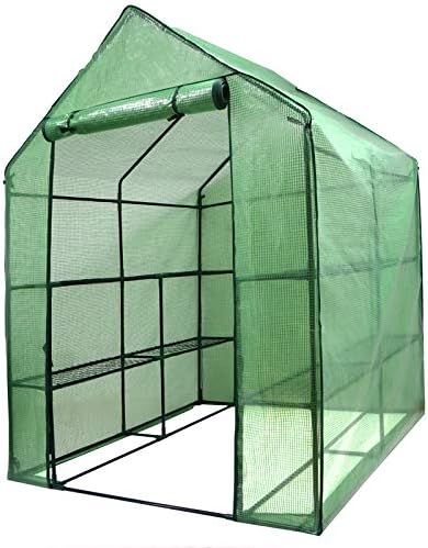 2-tier 8-shelf mini walk-in greenhouse portable plant herb shown in use