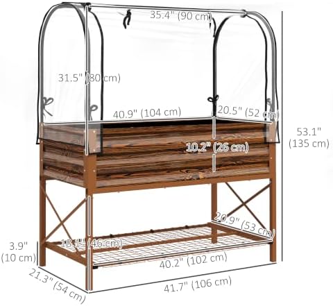 outsunny raised garden bed with cover and storage on a desk or shelf