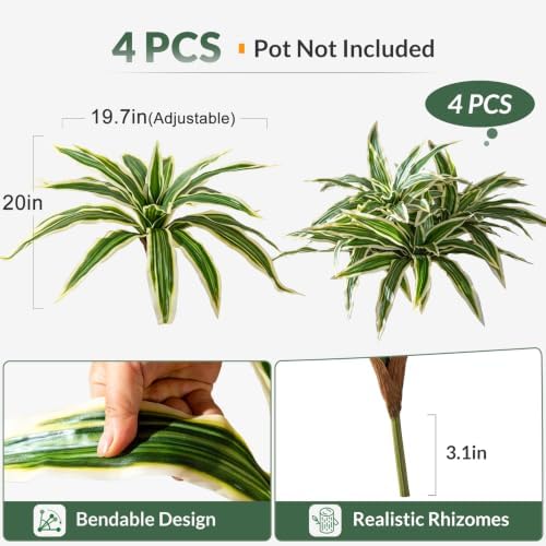 artificial greenery stems dracaena faux branches artificial plants, side view