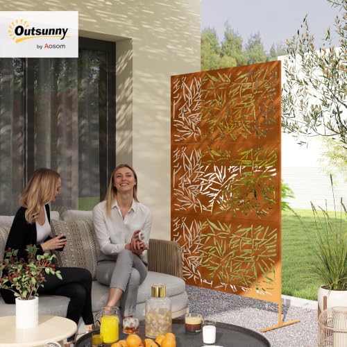 outsunny metal outdoor privacy screen stand 78" h shown in use