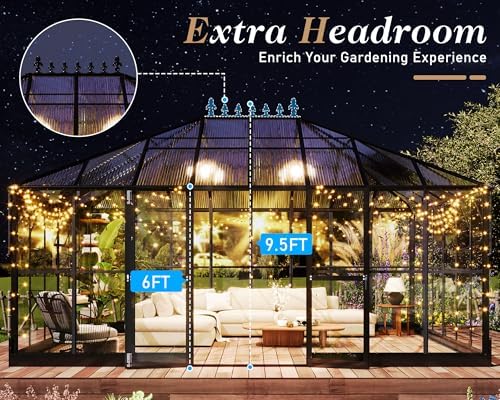 howe 16x12x9.5 ft pavilion styled greenhouse with clear, close-up detail