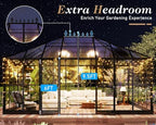 howe 16x12x9.5 ft pavilion styled greenhouse with clear, close-up detail