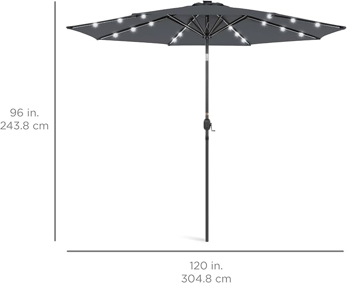 Best Choice Products 10ft Solar Polyester LED Lighted Patio Umbrella w/Tilt Adjustment and UV-Resistant Fabric
