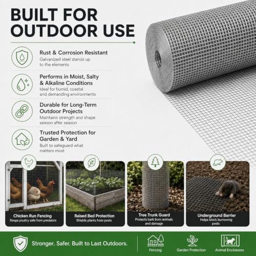 GoldPeak Hardware Cloth 1/4 inch Wire Mesh 48'' x 50' 23 Gauge | Hot-dip Galvanized After Welding, Chicken Wire Fencing Wire Fence Roll Welded Wire Fencing Wire Cloth Snake Fence
