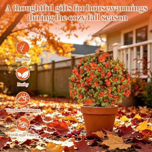 grooy 2 pack artificial fall azlea flower topiary showing dimensions