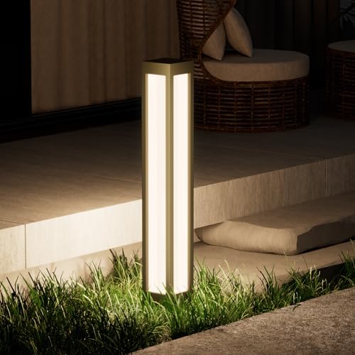 SkyGlow 32" Bollard Light, 120V/12V Aluminum LED IP65 Waterproof Outdoor Modern Landscape Path Lights, 3000K Curb Appeal for Garden Pathway Lawn Patio Courtyard Driveway Commercial
