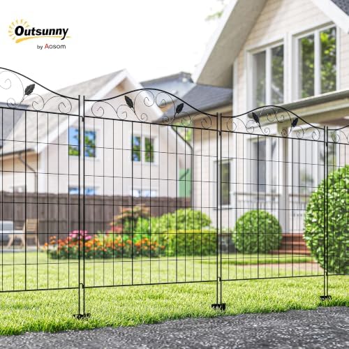 outsunny garden fence panels no dig stake border shown in use