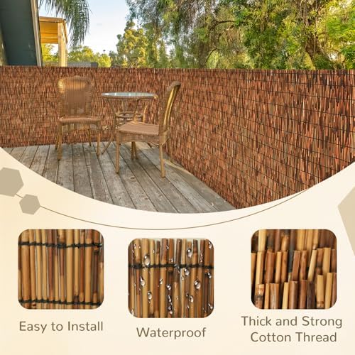 brown 4ft x16.4ft reed fencing roll bamboo privacy, side view