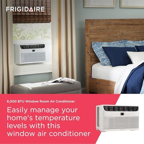 frigidaire 6,000 btu window air conditioner with remote shown in use