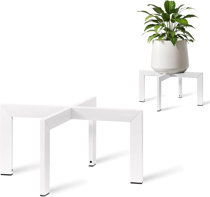 IZIDDO Plant Stand Indoor Outdoor, Metal Mid-Century Pot Stand, Modern Plant Holder Rattan Flower Plant Stool, Low Short Plant Stands for Indoor Fit 5-12 Inch Pot, (Pot & Plant Not Included), White, 4