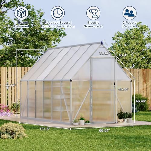 6'x11' aluminum-framed polycarbonate greenhouse, heavy duty polycarbonate greenhouse shown in use