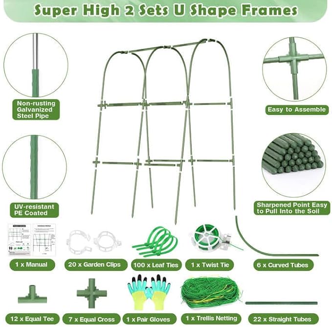 Cucumber Trellis for Raised Bed, Garden Arch Trellis for Climbing Plants Outdoor, Metal Garden Trellis for Spring Vegetables, Cucumber Trellis for Spring Tomato, Bean, Pea, Grape, Plant