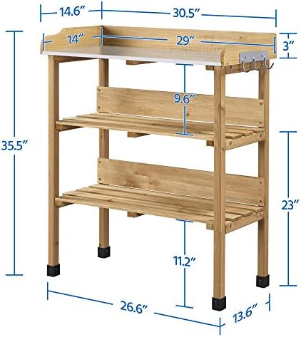 yaheetech potting bench outdoor console table w/3-tier storage,natural, close-up detail