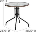 Flash Furniture Lila 28'' Round Glass Metal Table with Dark Brown Rattan Edging and 2 Dark Brown Rattan Stack Chairs