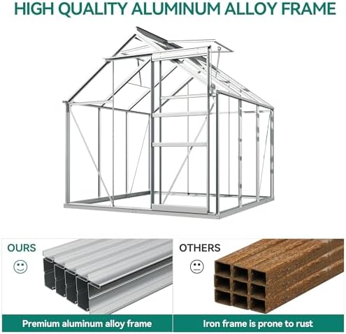 yitahome 6x6ft polycarbonate greenhouse heavy duty green houses, side view