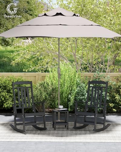 GREENVINES Classic Outdoor-Rocking-Chairs-Set-of-2, HDPE Rocker, Black | 30.3" High Back | All Weather Porch Chairs Plastic | Heavy Duty | 20.5" Wide Seat | Big & Tall | for Patio Balcony Deck