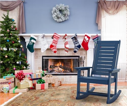 BRIOPAWS Outdoor Rocking Chairs | Set of 2 | Porch Rockers | HDPE Plastic| Blue | Oversized | Patio Rocker Chair | High Back | for Big Man | Weather Resistant | for Outside Deck Balcony Front Backyard