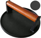Burger Press 7.08" Round & 8.3”X4.3”Rectangle Heavy-Duty Cast Iron Smash Meat Steak with Wood Handle for Blackstone Camp Chef Pitboss Weber Treager Griddle (Round & Rectangle w Flat Bottom)