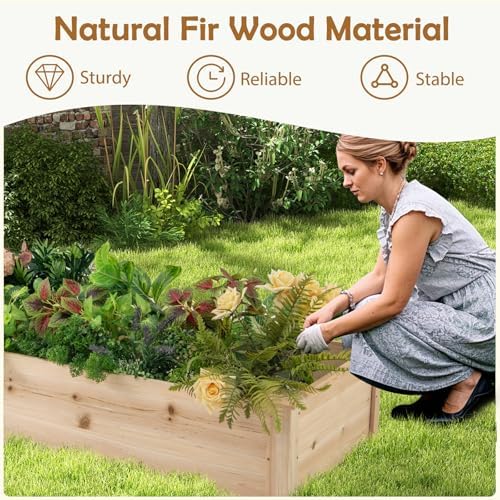 happygrill wooden raised garden bed with 2 garden showing dimensions