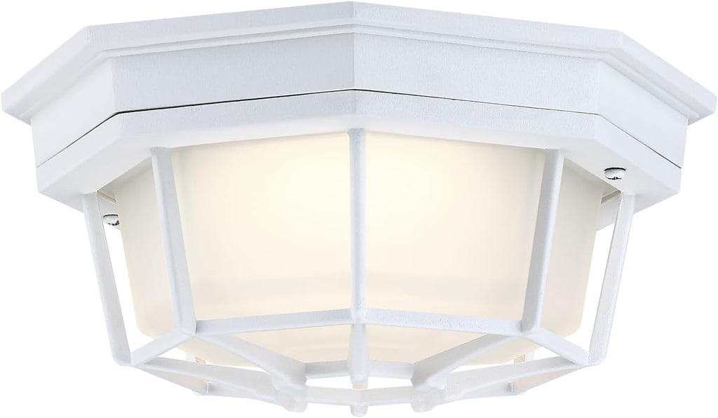 8.5 inch White Outdoor Flush Mount Ceiling Light LED 2700K 3000K 3500K 4000K 5000K 8.5” White Porch Outside Light for Balcony Octagonal LED Ceiling Lights,Aluminum Alloy,Glass,14W, 120V, 750lm-1000Lm