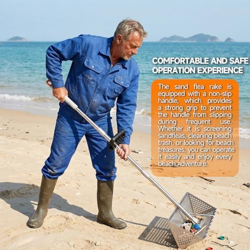 sand flea rake with beach mesh shovel, detachable on a desk or shelf