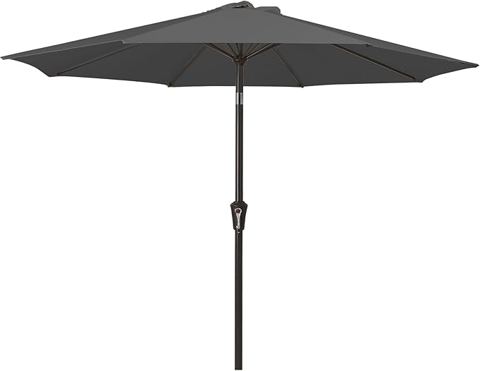 MEWAY 9ft Patio Umbrella Outdoor Table Umbrellas with Push Button Tilt and Crank, Market Umbrella 8 Sturdy Ribs for Deck, Garden, Pool and Backyard, Gray