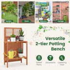 giantex folding potting bench, 2-tier gardening workstation w/storage, front angle view