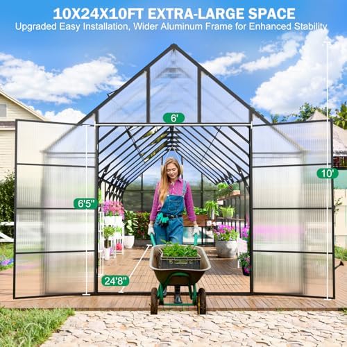 cdcasa 10x24 ft greenhouse for outdoors,large easy assembly, close-up detail
