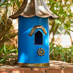 glitzhome 32”h metal hanging birdhouse for outdoors oversized on a desk or shelf