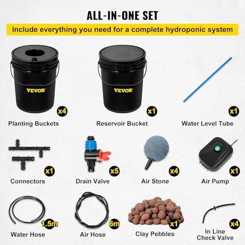 vevor 5 buckets dwc hydroponic system, 5 gallon on a desk or shelf