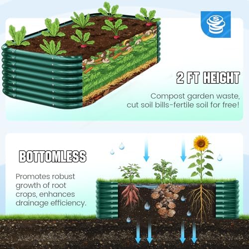 quictent galvanized oval raised garden bed kit, 8x4x2 showing dimensions