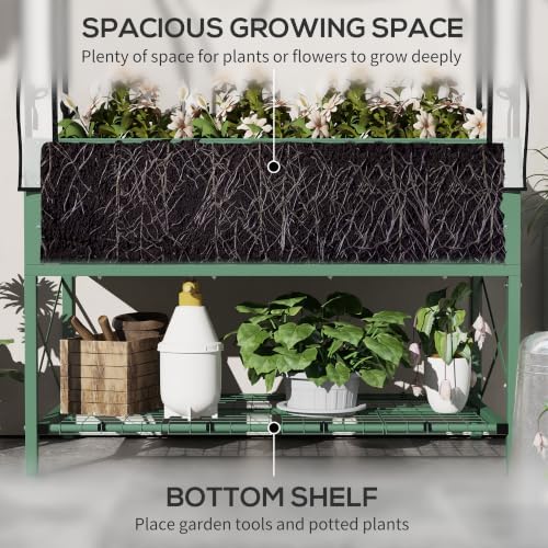 outsunny raised garden bed with cover and storage, side view