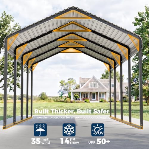 homshade 12x20ft metal carport with removable sidewalls &, close-up detail