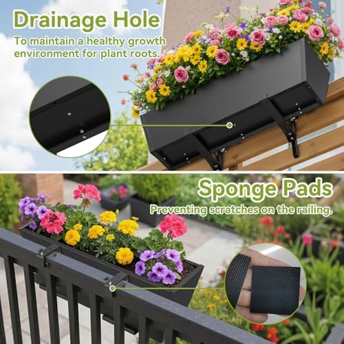 railing planter box 36 inch, heavy duty metal, side view