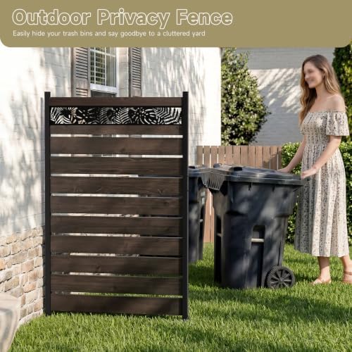 wooden privacy fence screen,outdoor trash can and air shown in use