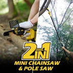 electric 2-in-1 cordless pole saw & 6" chainsaw, close-up detail