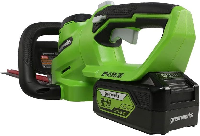 Greenworks 24V 22" Cordless Laser Cut Hedge Trimmer, 4.0Ah USB Battery and Charger Included