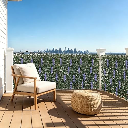 expandable faux fence privacy screen with flowers for on a desk or shelf