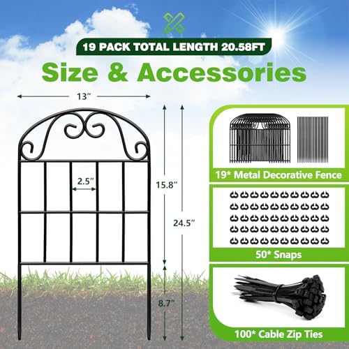 garden fence 24.5 in x 20.58 ft, 19-pack showing dimensions