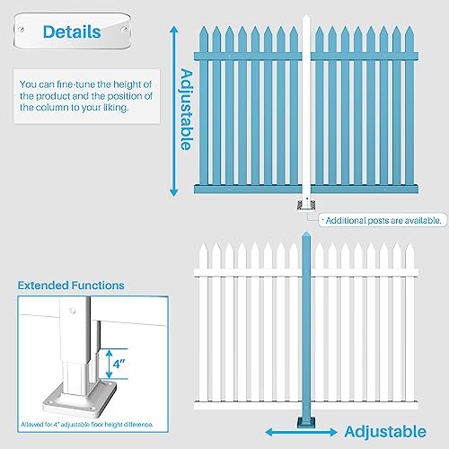 patio vinyl picket fence white panels 36" h, close-up detail