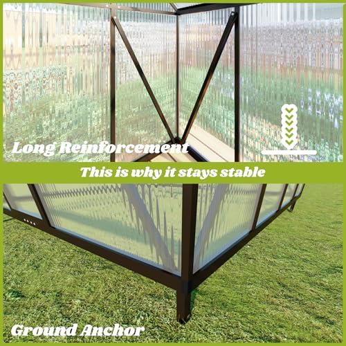 6x4ft outdoor polycarbonate greenhouse with roof vent, dark, side view