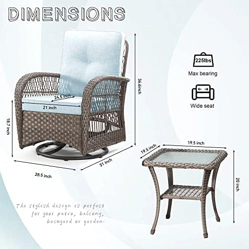 bistro set 3 piece outdoor patio furniture, wicker, close-up detail