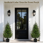 vivatrees 2pack 3ft artificial cedar trees in pots shown in use