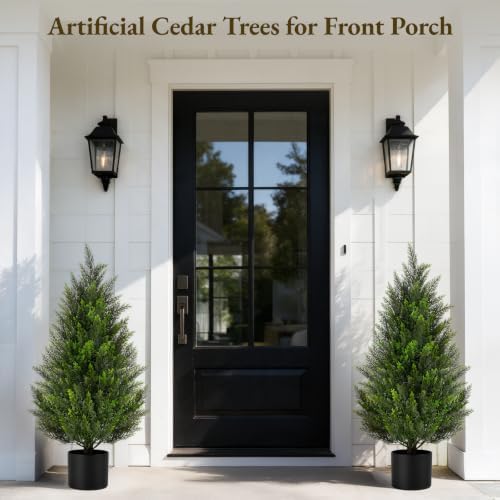 vivatrees 2pack 3ft artificial cedar trees in pots shown in use